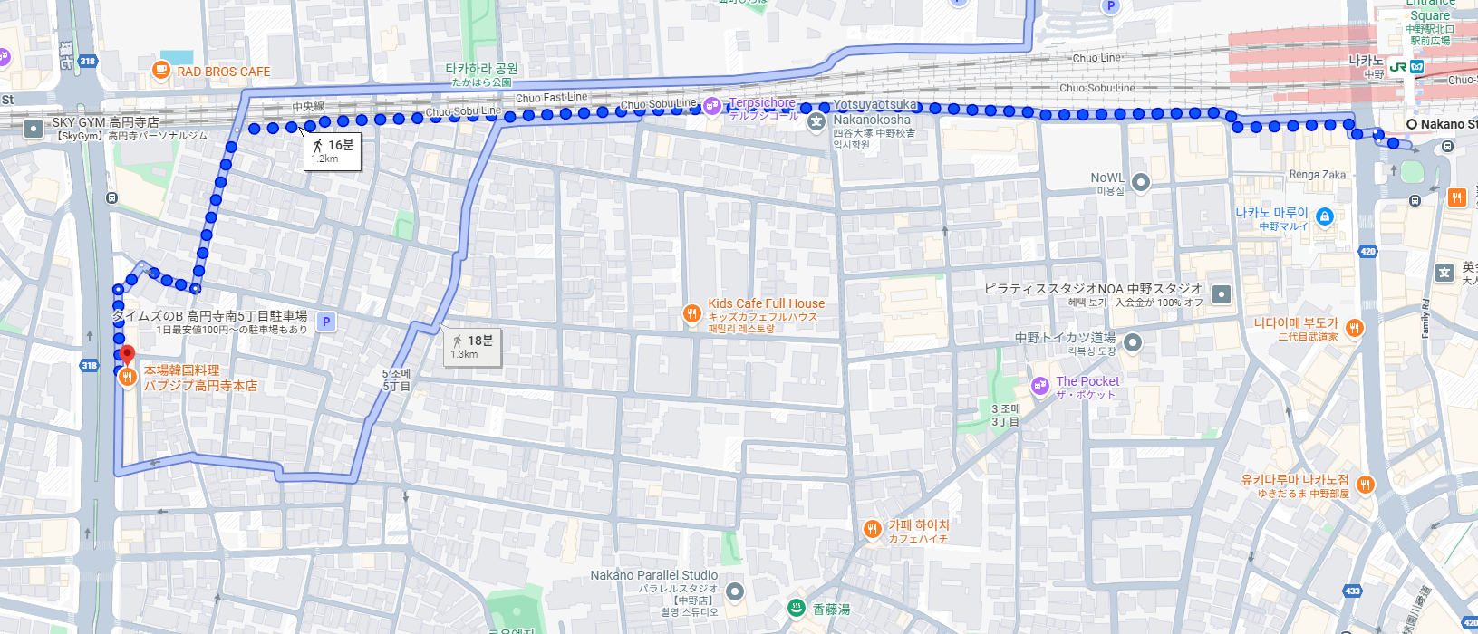 中野駅からの道順